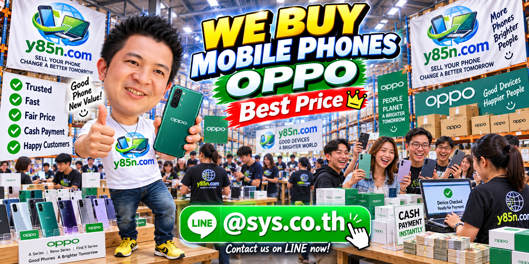 Y85N.com warehouse buying used OPPO mobile phones with international seller support