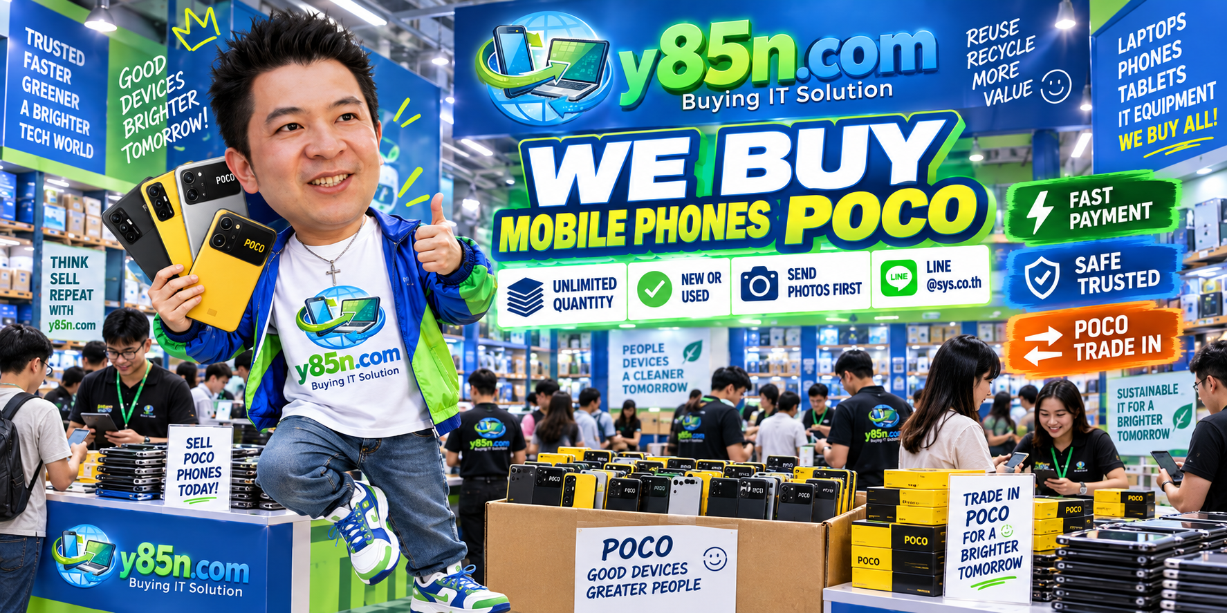 Busy Y85N.com POCO mobile phone buying warehouse in Thailand