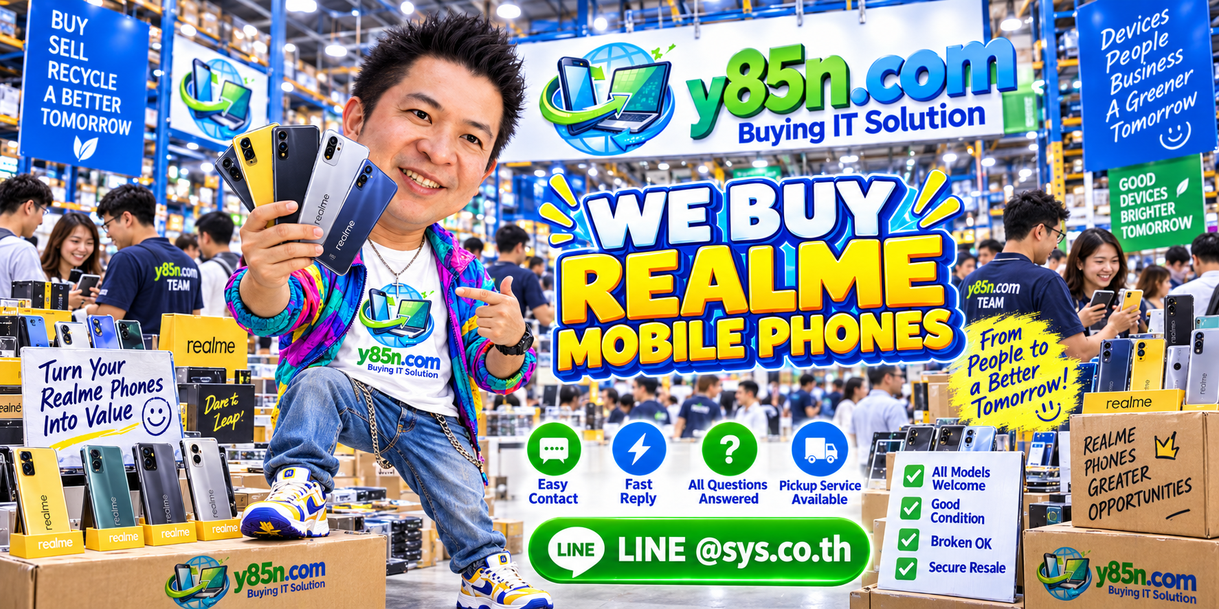 Y85N.com realme mobile phone buying contact banner with LINE at sys.co.th