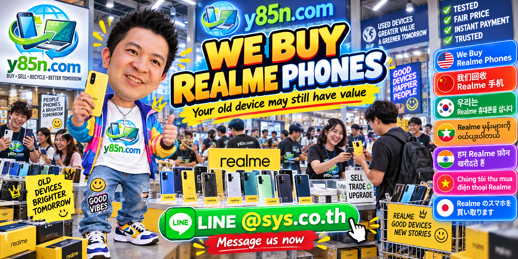 Busy Y85N.com warehouse buying realme mobile phones in Thailand