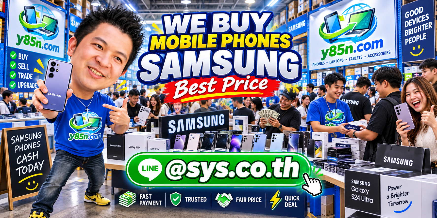 Y85N.com warehouse buying used Samsung phones with international seller support