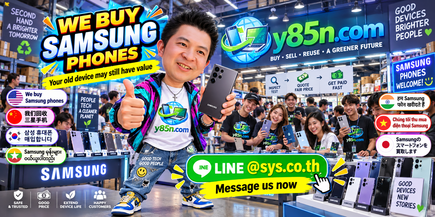 Busy Y85N.com warehouse buying Samsung mobile phones in Thailand