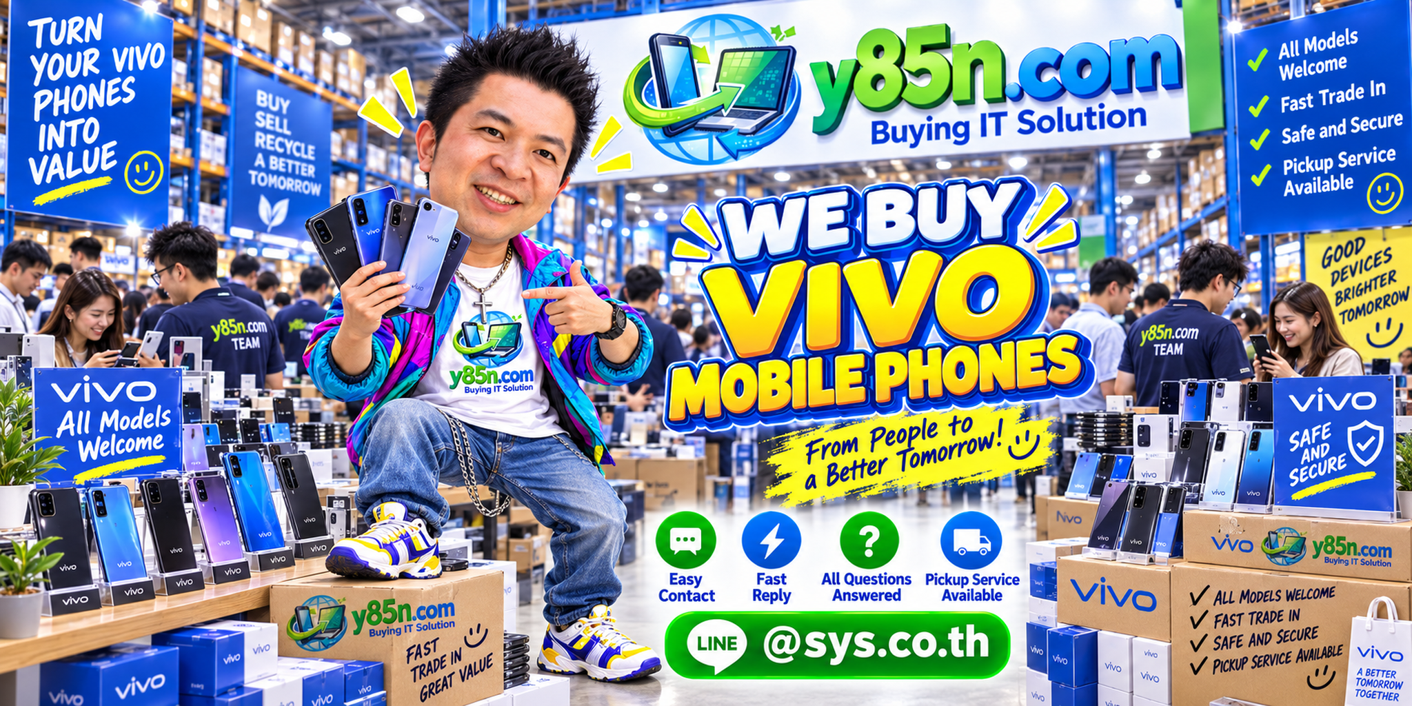 Y85N.com Vivo mobile phone buying contact banner with LINE at sys.co.th