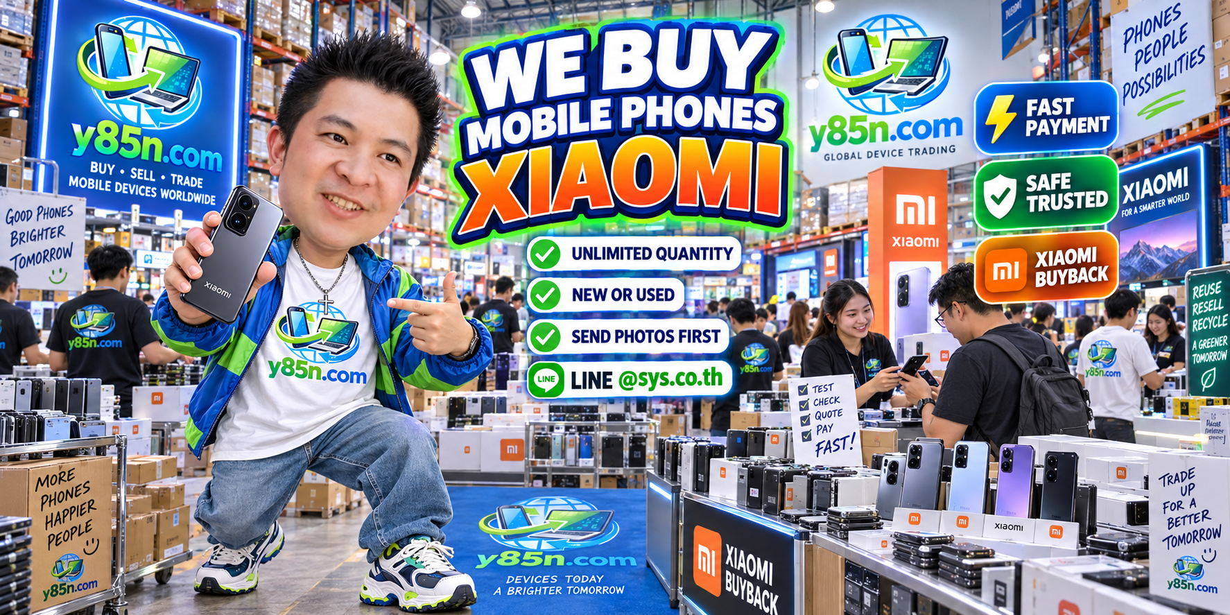 Y85N.com Xiaomi mobile phone buying warehouse with customers and staff