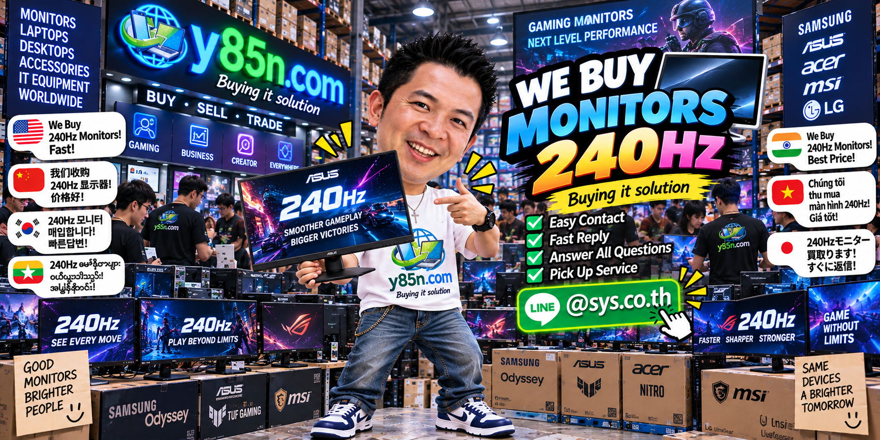 Y85N.com 240Hz monitor buying service contact banner with LINE at sys.co.th