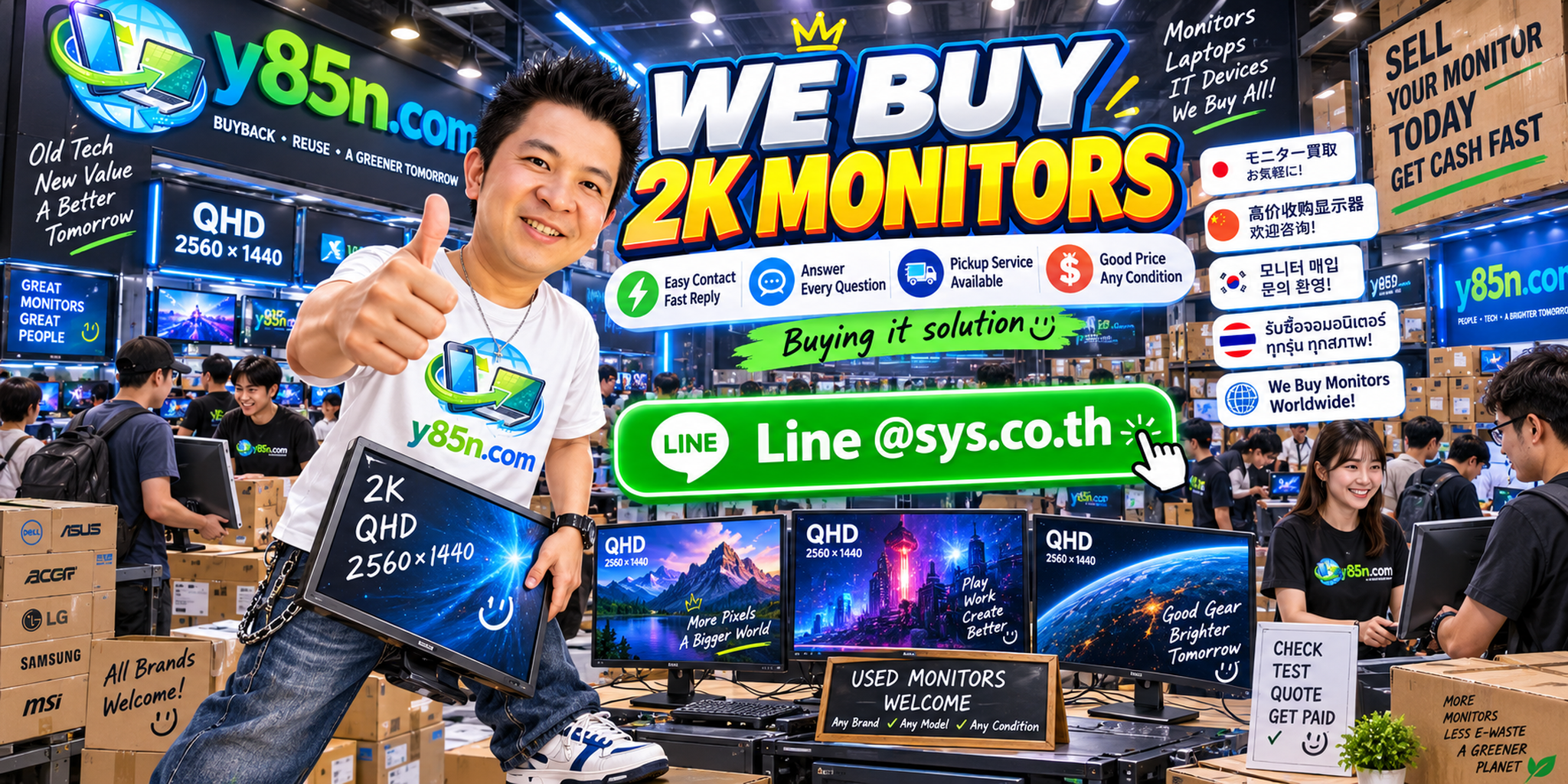 Y85N.com 2K monitor buying service contact banner with LINE at sys.co.th