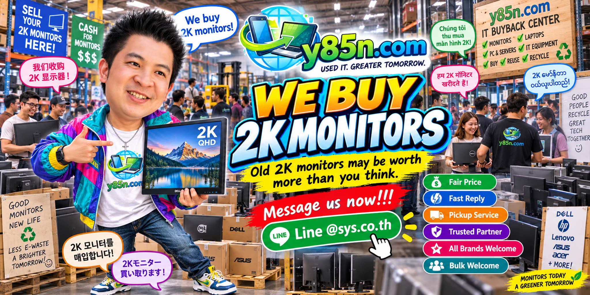 Busy Y85N.com monitor warehouse buying 2K QHD displays in Thailand