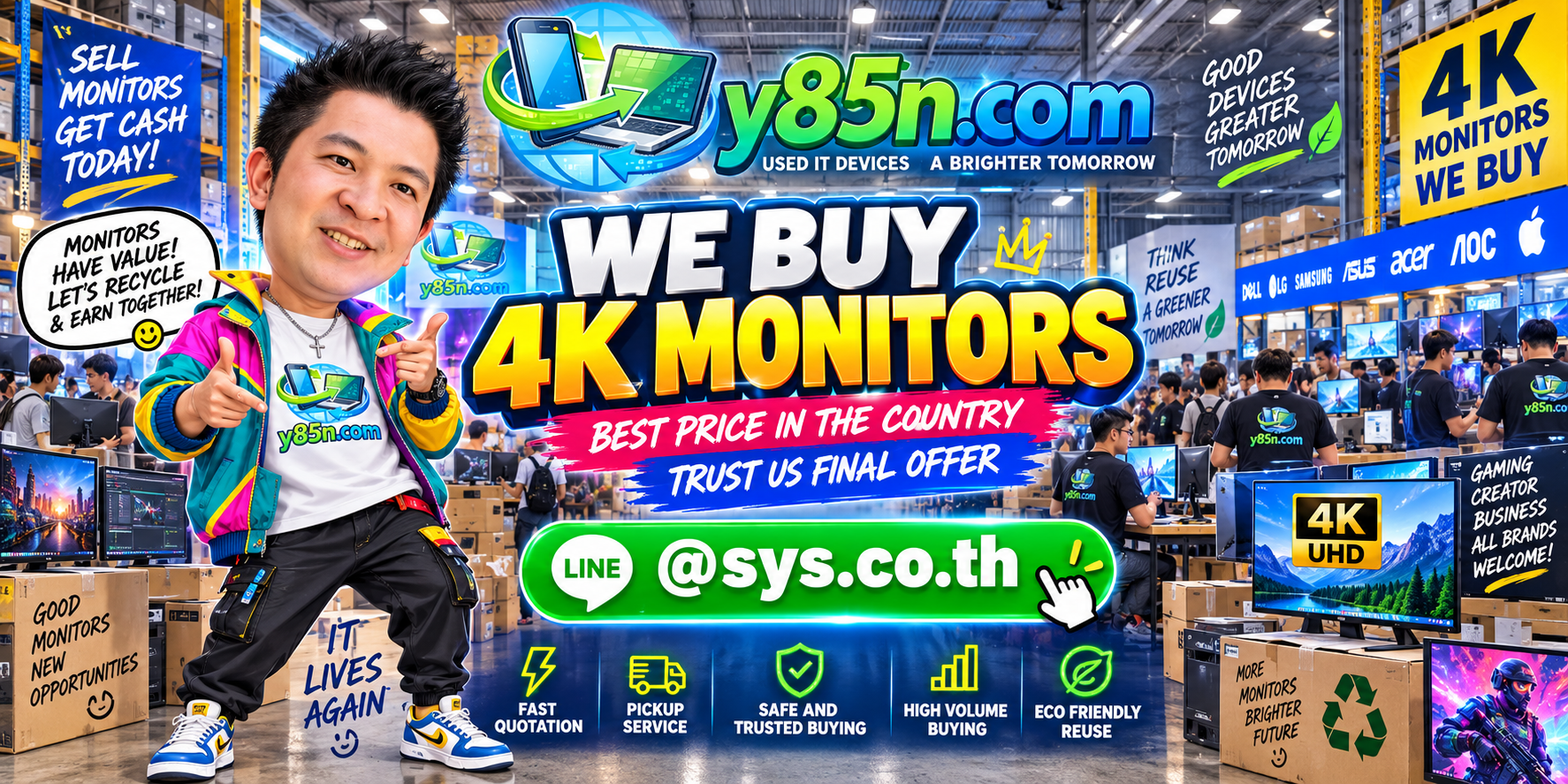 Y85N.com warehouse buying used 4K monitors with international seller support