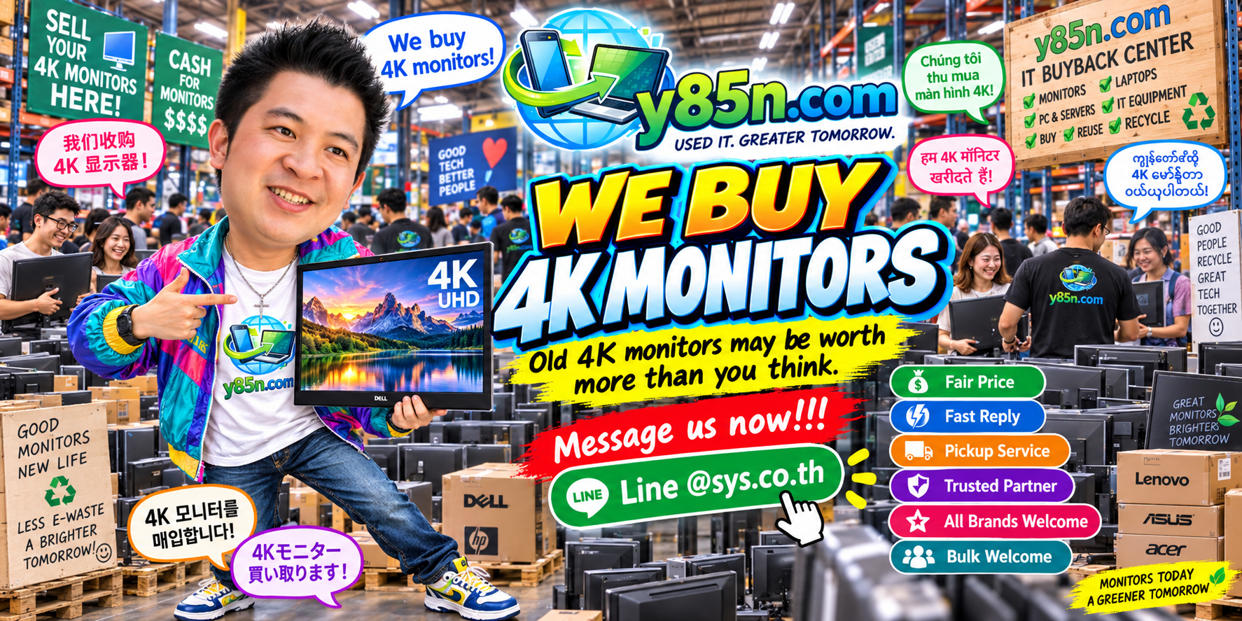 Busy Y85N.com monitor warehouse buying 4K displays in Thailand