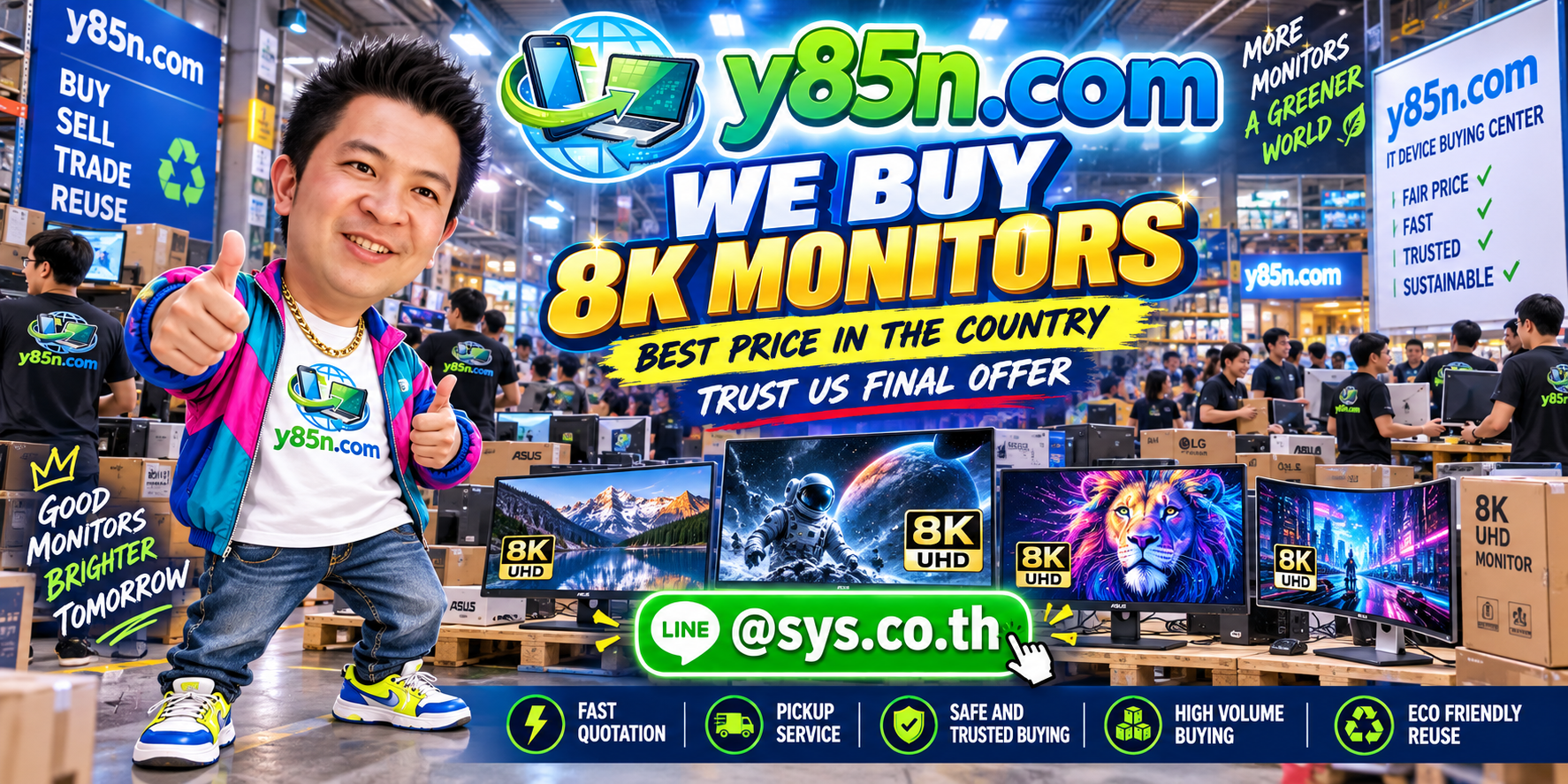 Y85N.com warehouse buying 8K monitors and professional displays with international seller service