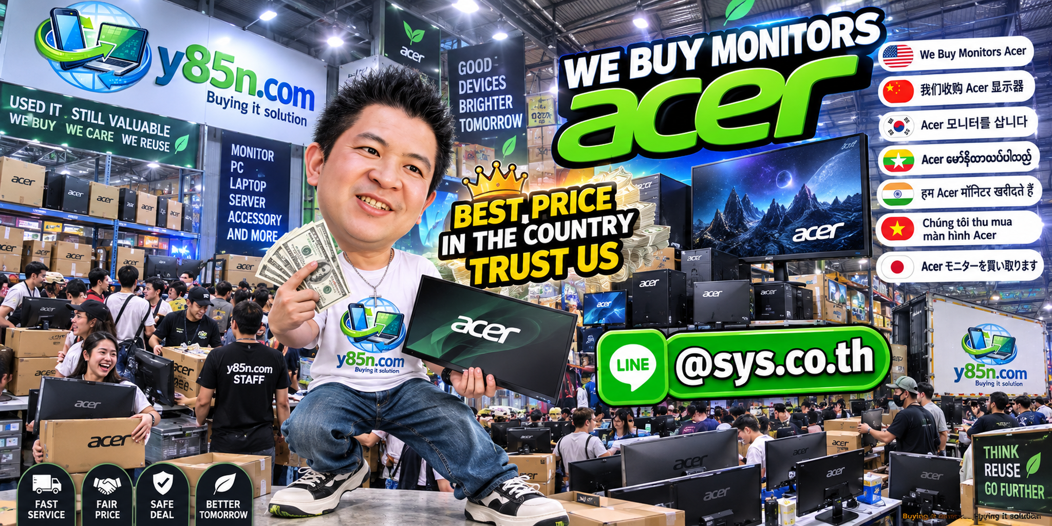 Y85N.com warehouse buying used Acer monitors with international seller support