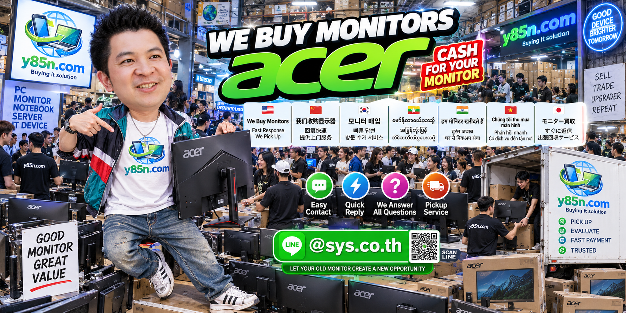 Y85N.com Acer monitor buying contact banner with LINE at sys.co.th