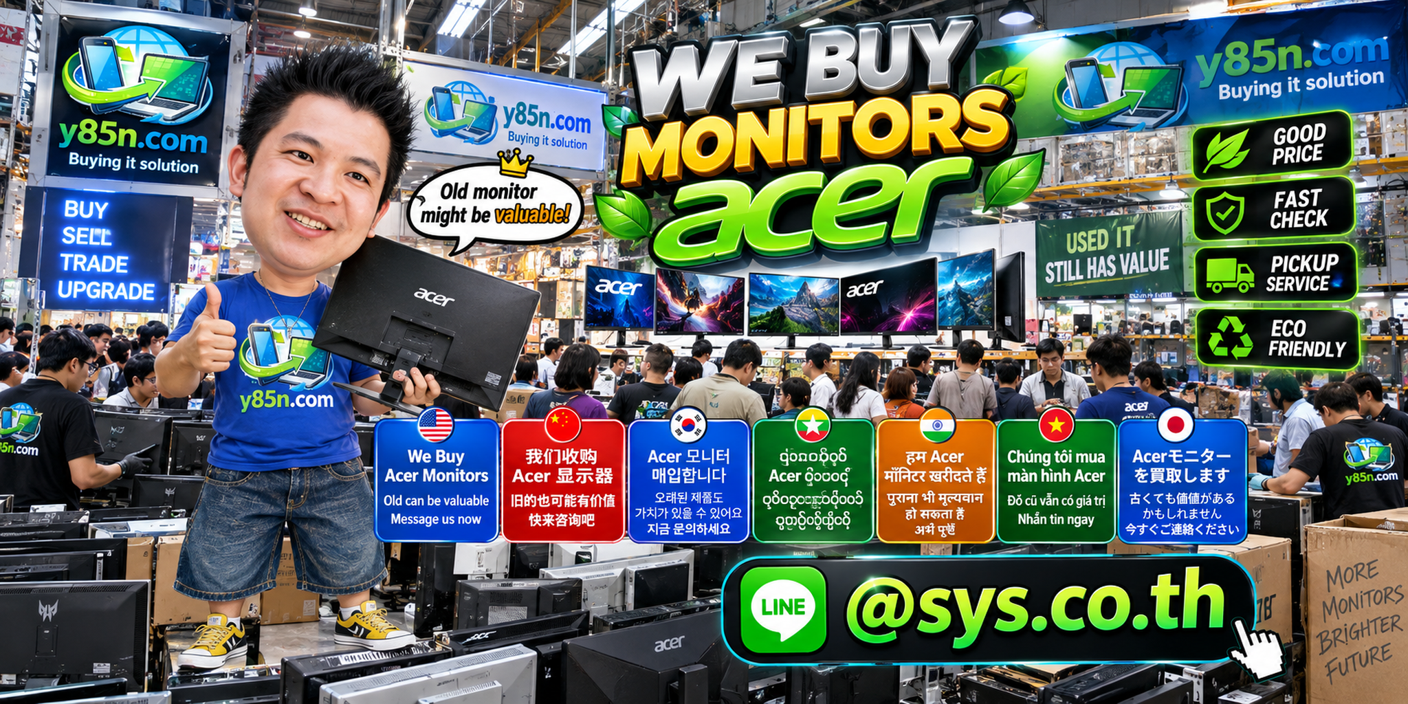 Busy Y85N.com warehouse buying Acer monitors in Thailand