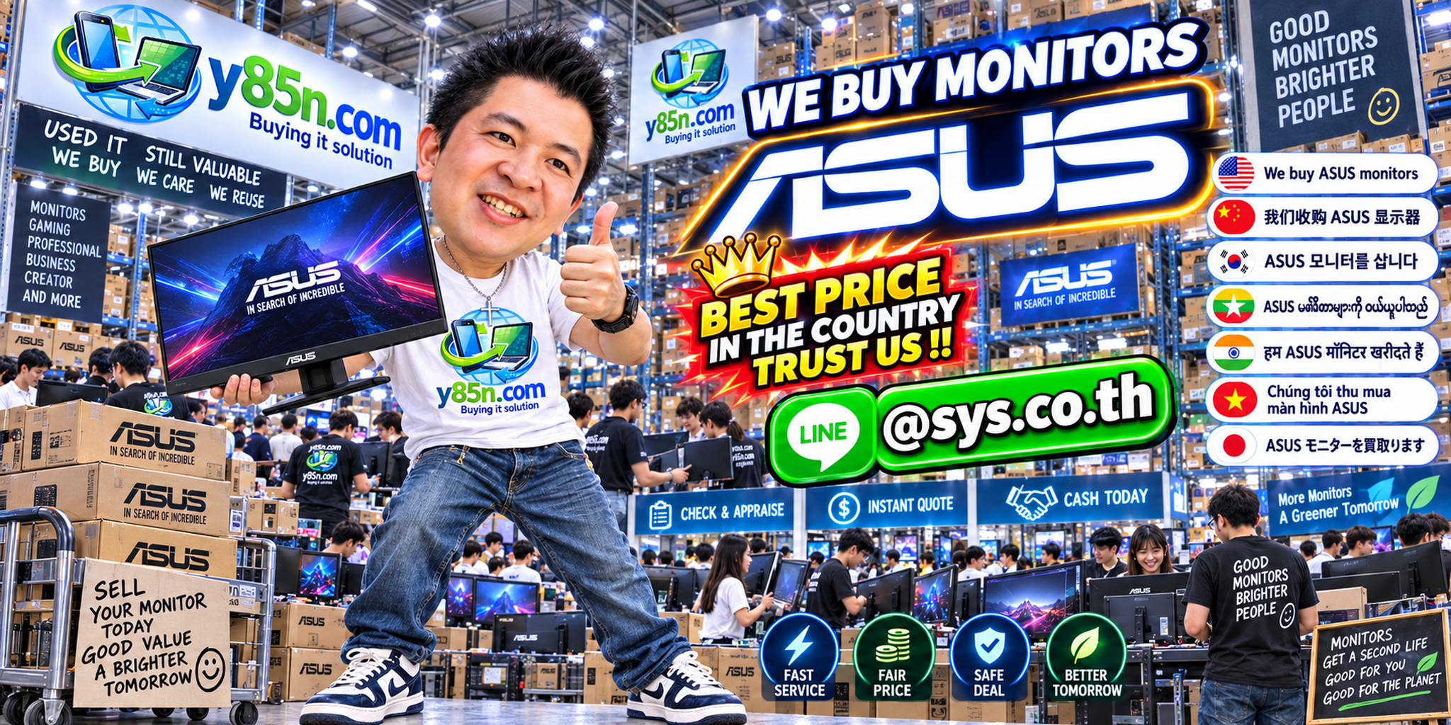 Y85N.com warehouse buying used ASUS monitors and business display inventories