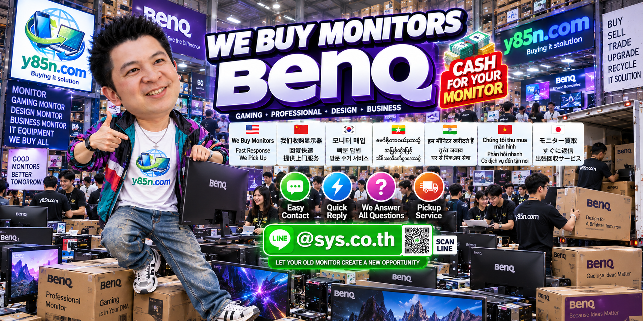 Y85N.com BenQ monitor buying service contact banner with LINE at sys.co.th