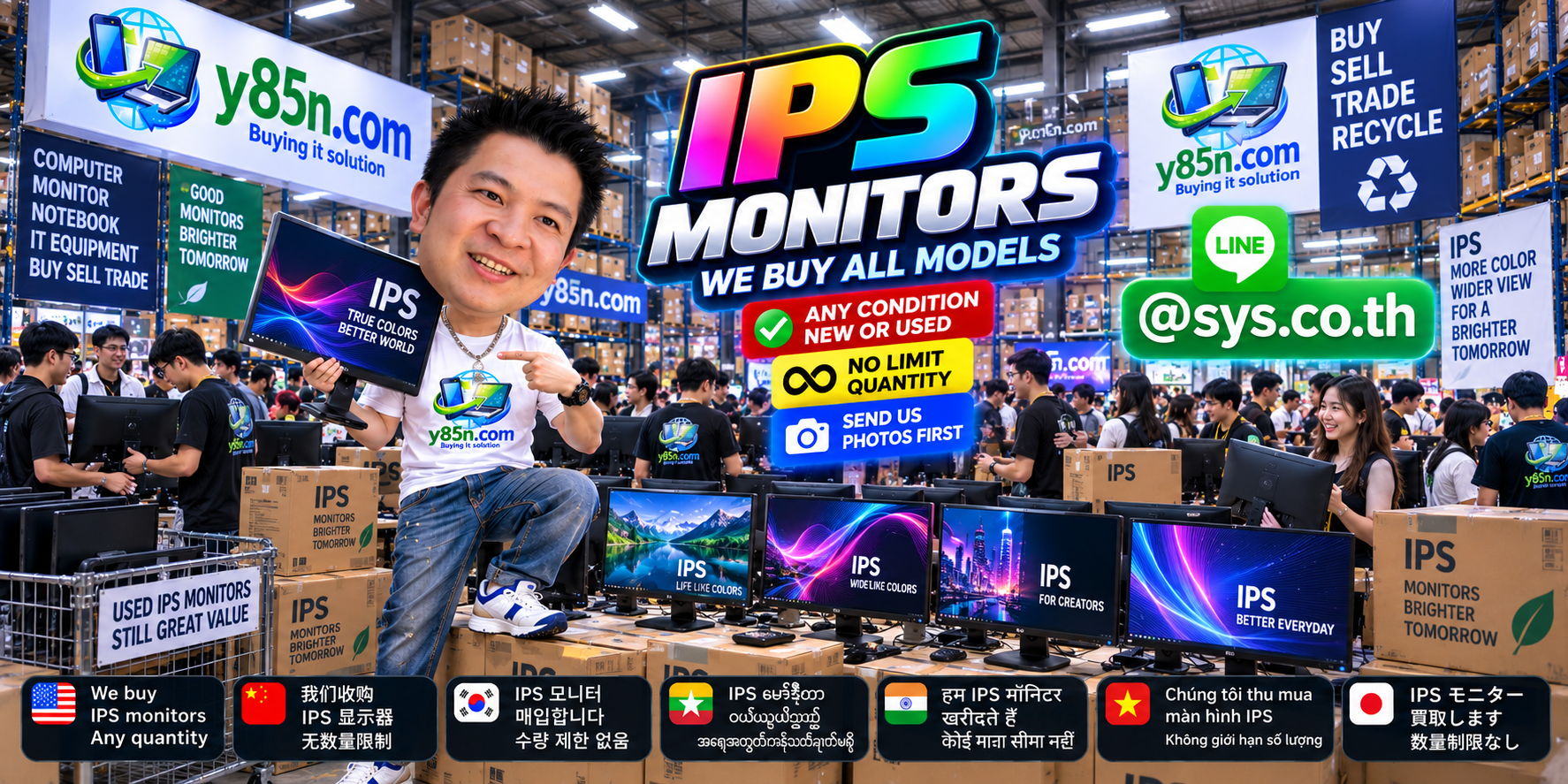 Y85N.com direct buying concept for used and bulk IPS monitors in Thailand