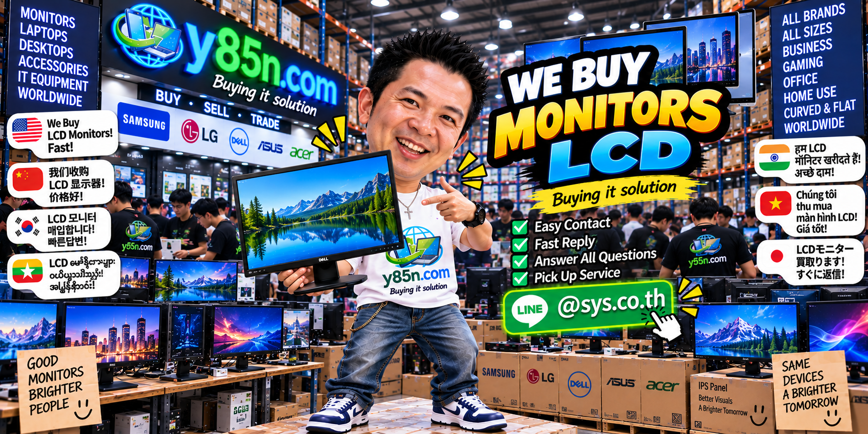 Y85N.com LCD monitor buying service contact banner with LINE at sys.co.th