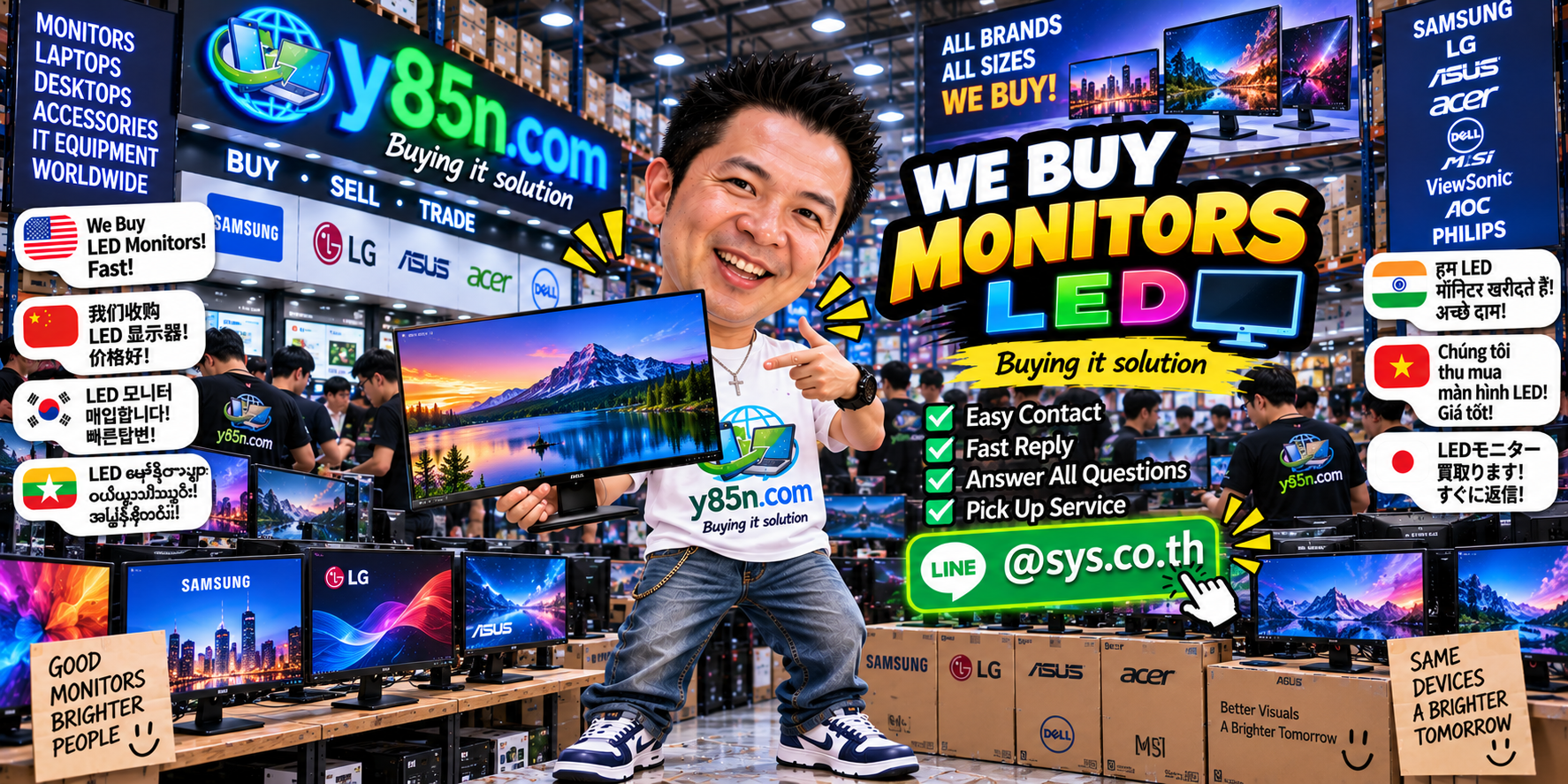 Y85N.com IT equipment buying service contact banner with LINE at sys.co.th