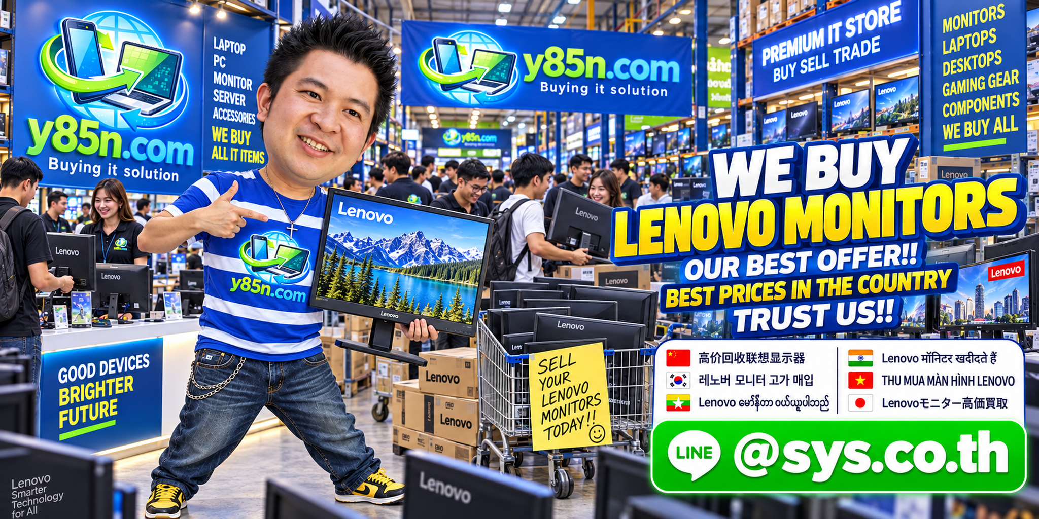 Y85N.com warehouse buying used Lenovo monitors with international seller support