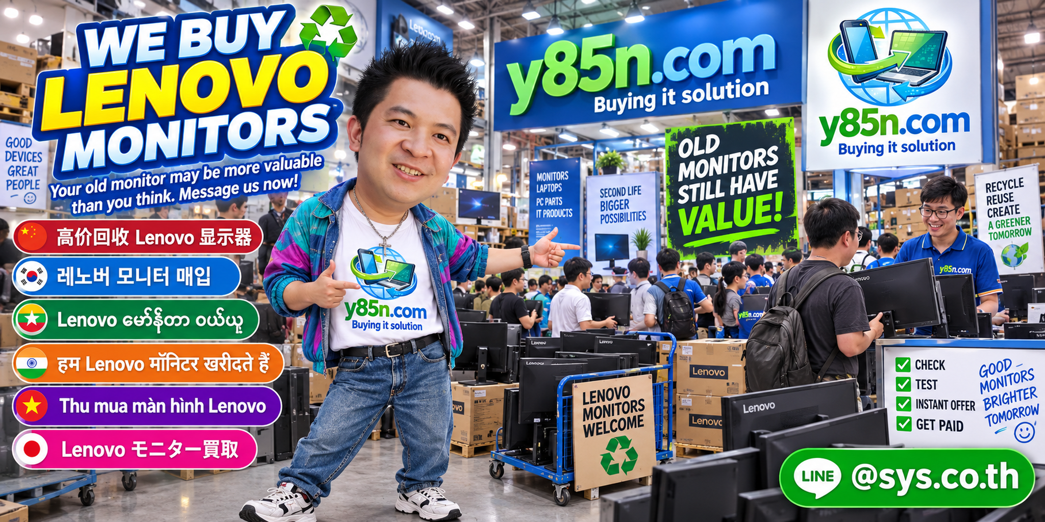 Busy Y85N.com warehouse buying Lenovo monitors in Thailand