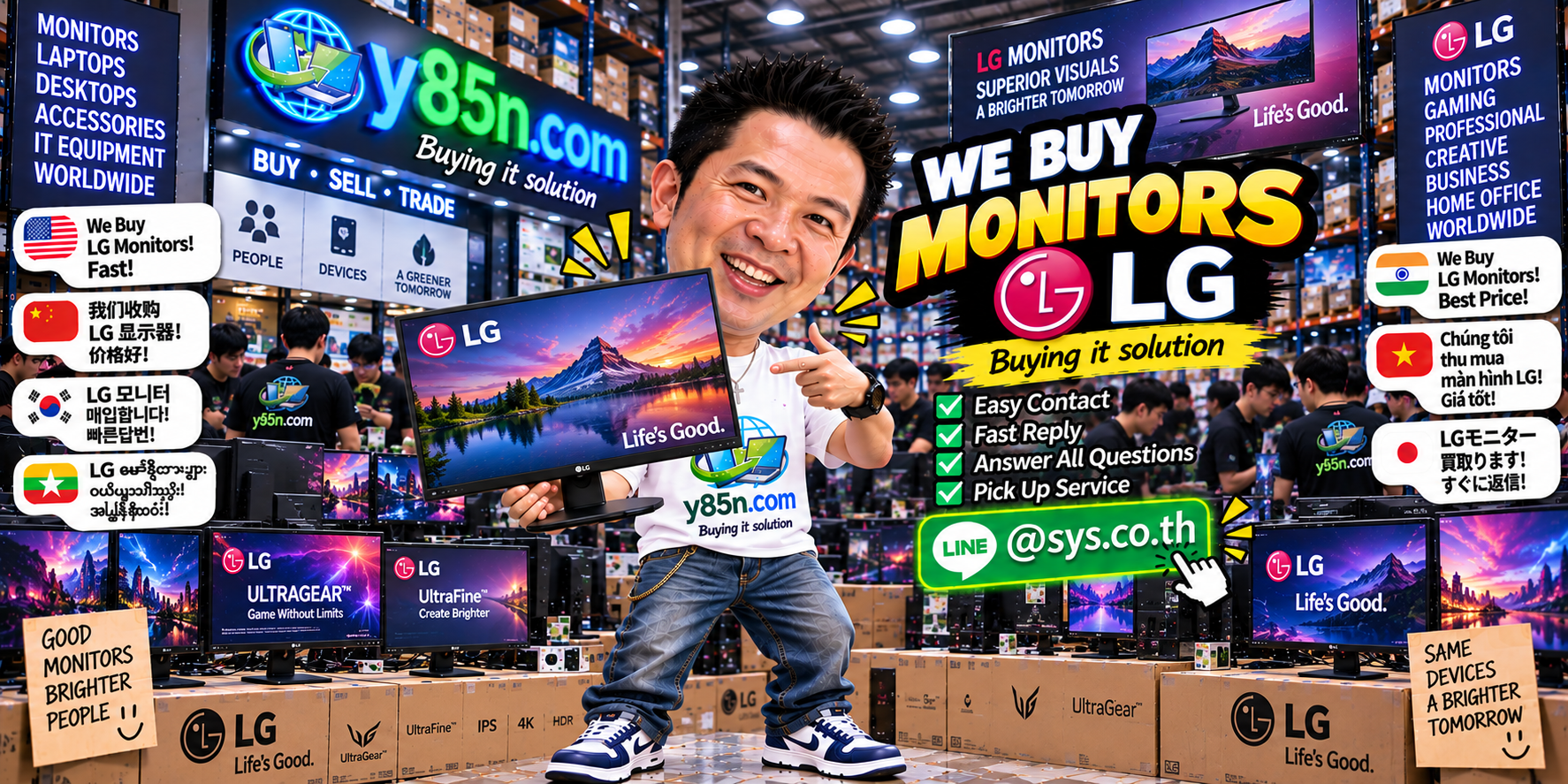 Y85N.com LG monitor buying contact banner with LINE at sys.co.th