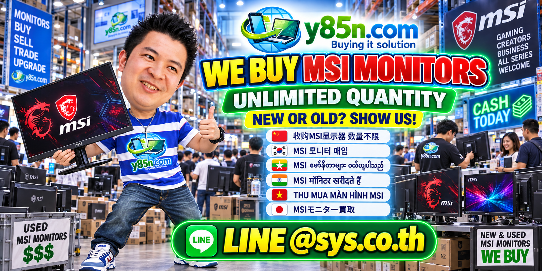 Y85N.com direct buying concept for used and bulk MSI monitors in Thailand