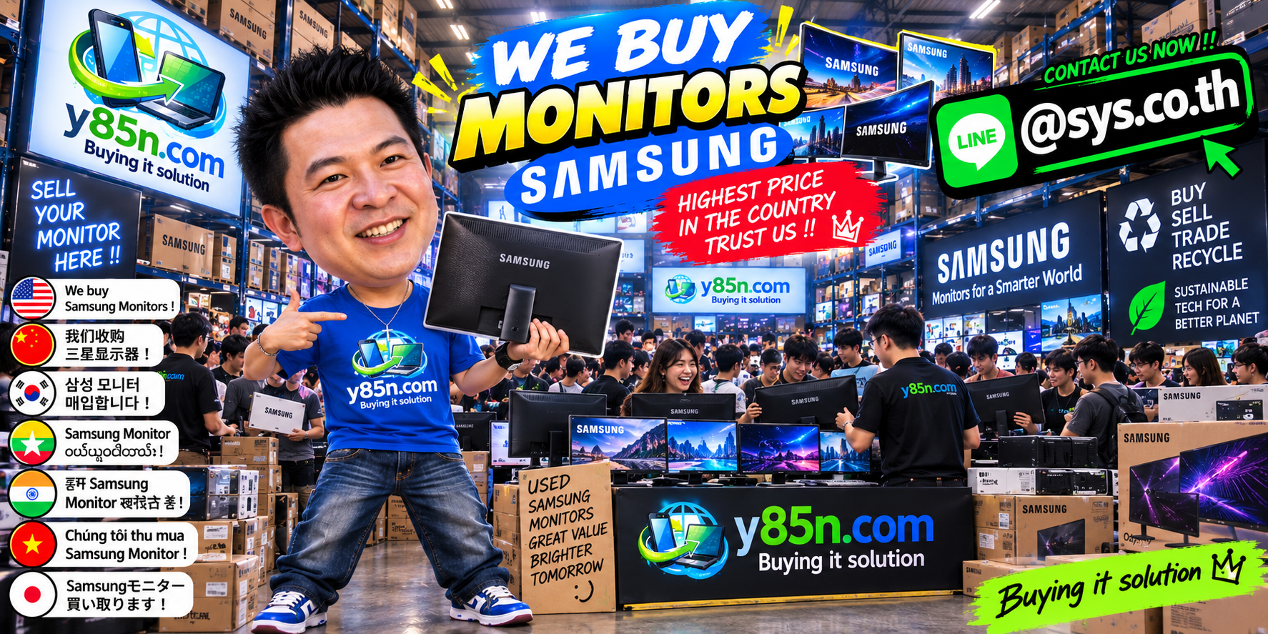 Y85N.com warehouse buying used Samsung monitors and business display inventories