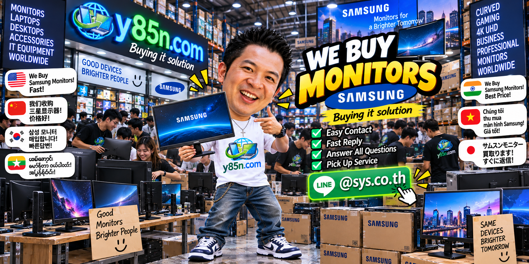 Y85N.com Samsung monitor buying service contact banner with LINE at sys.co.th