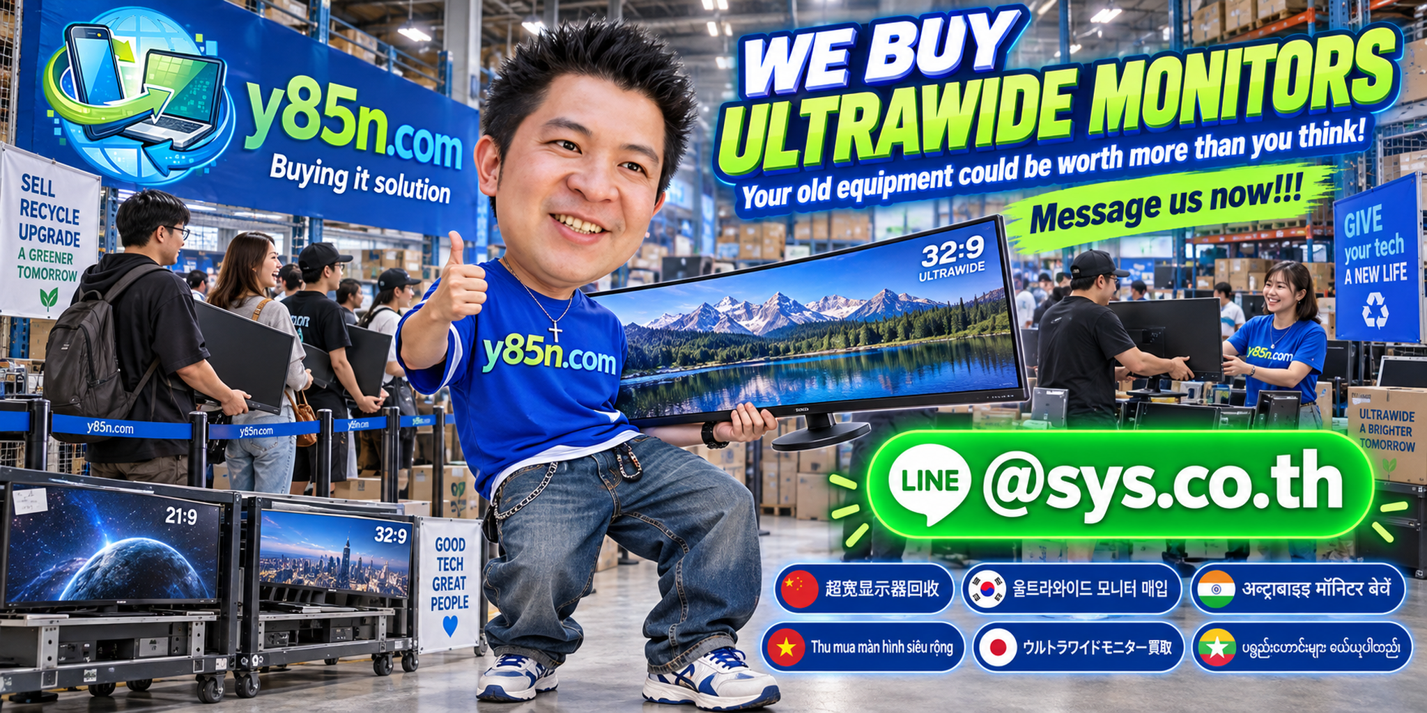 Y85N.com IT equipment buying service contact banner with LINE at sys.co.th