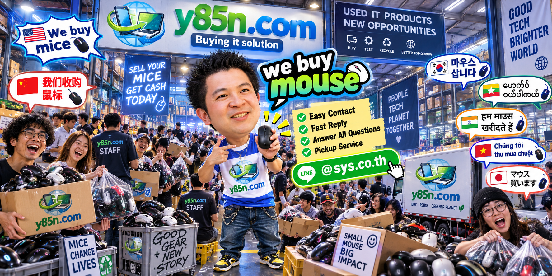 Y85N.com computer mouse buying contact banner with LINE at sys.co.th