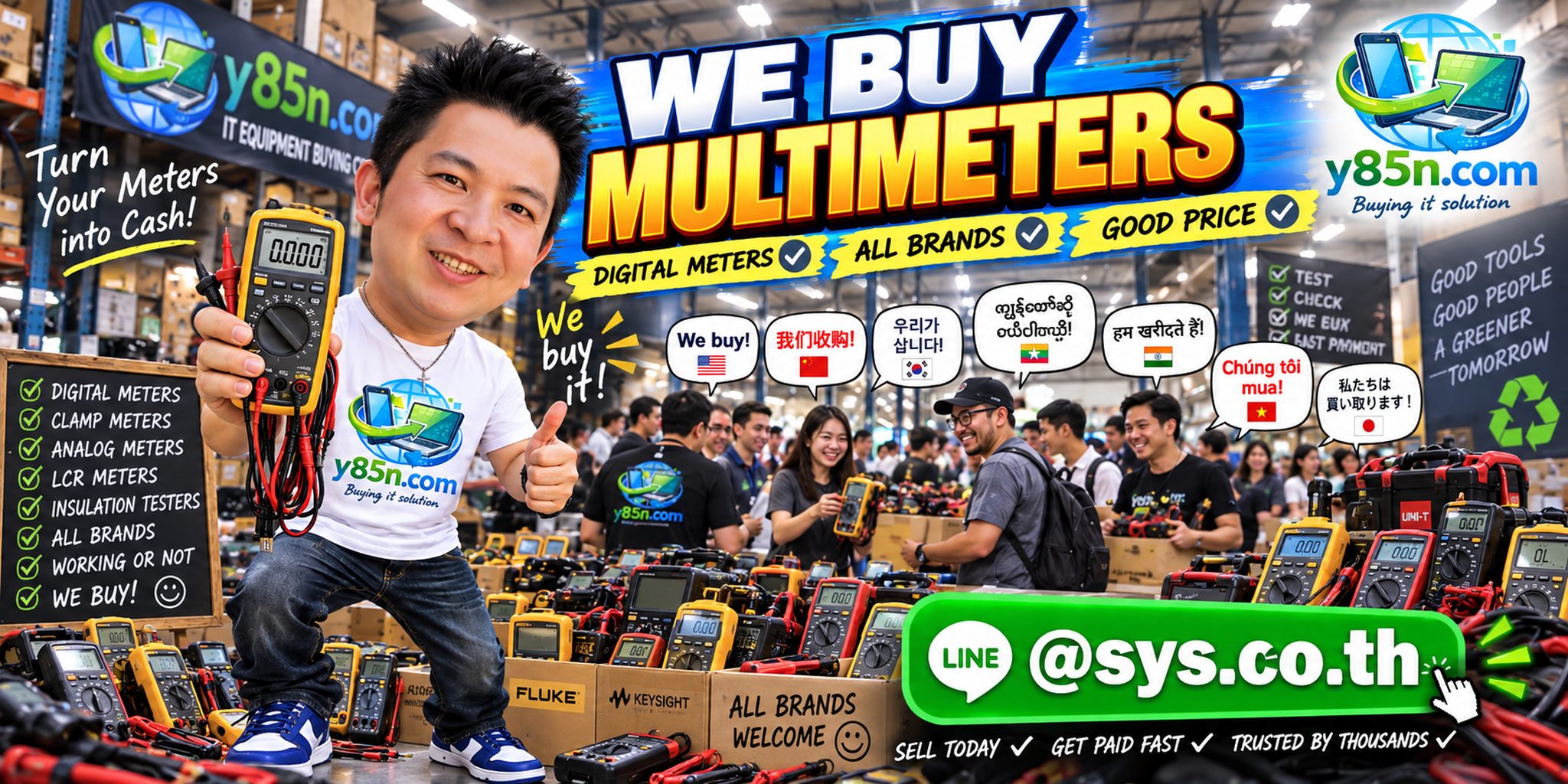 Y85N.com warehouse buying used professional multimeters with international seller support in Thailand