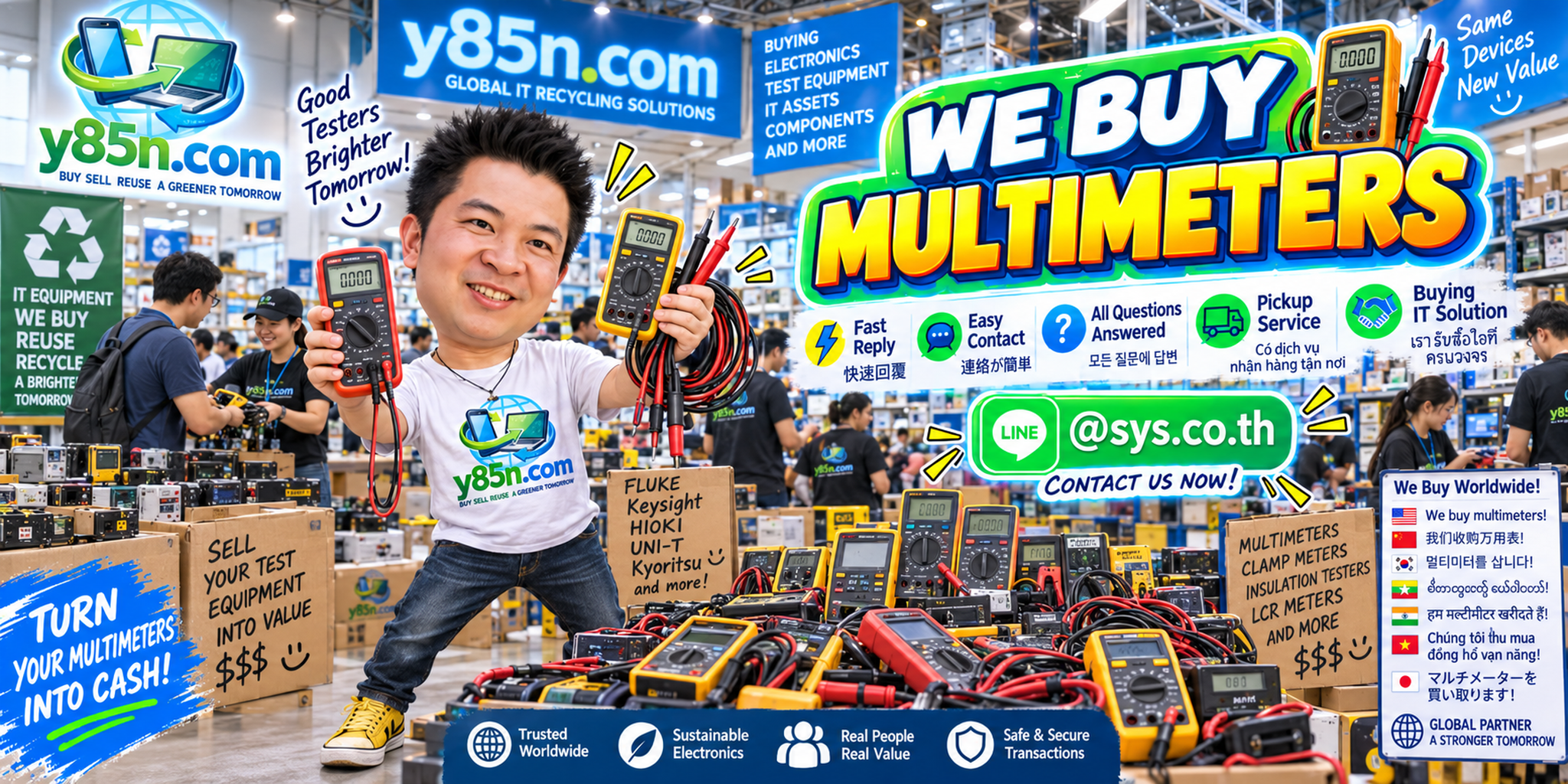 Y85N.com multimeter buying service contact banner with LINE at sys.co.th