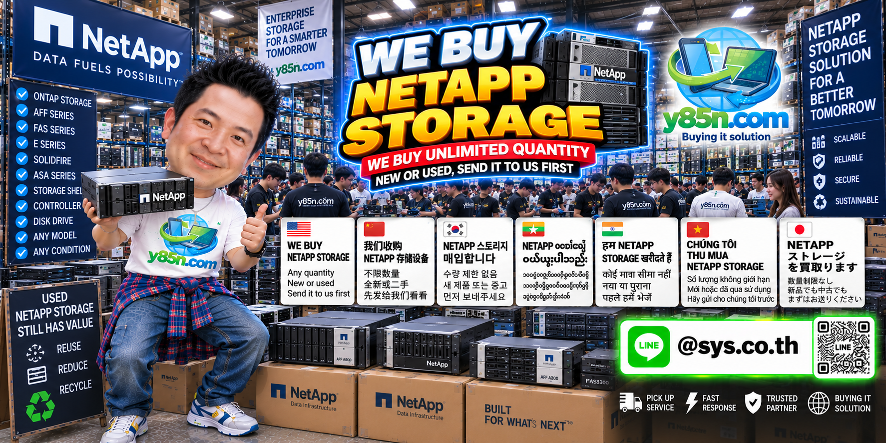 Y85N.com NetApp storage buying warehouse with controllers and storage systems