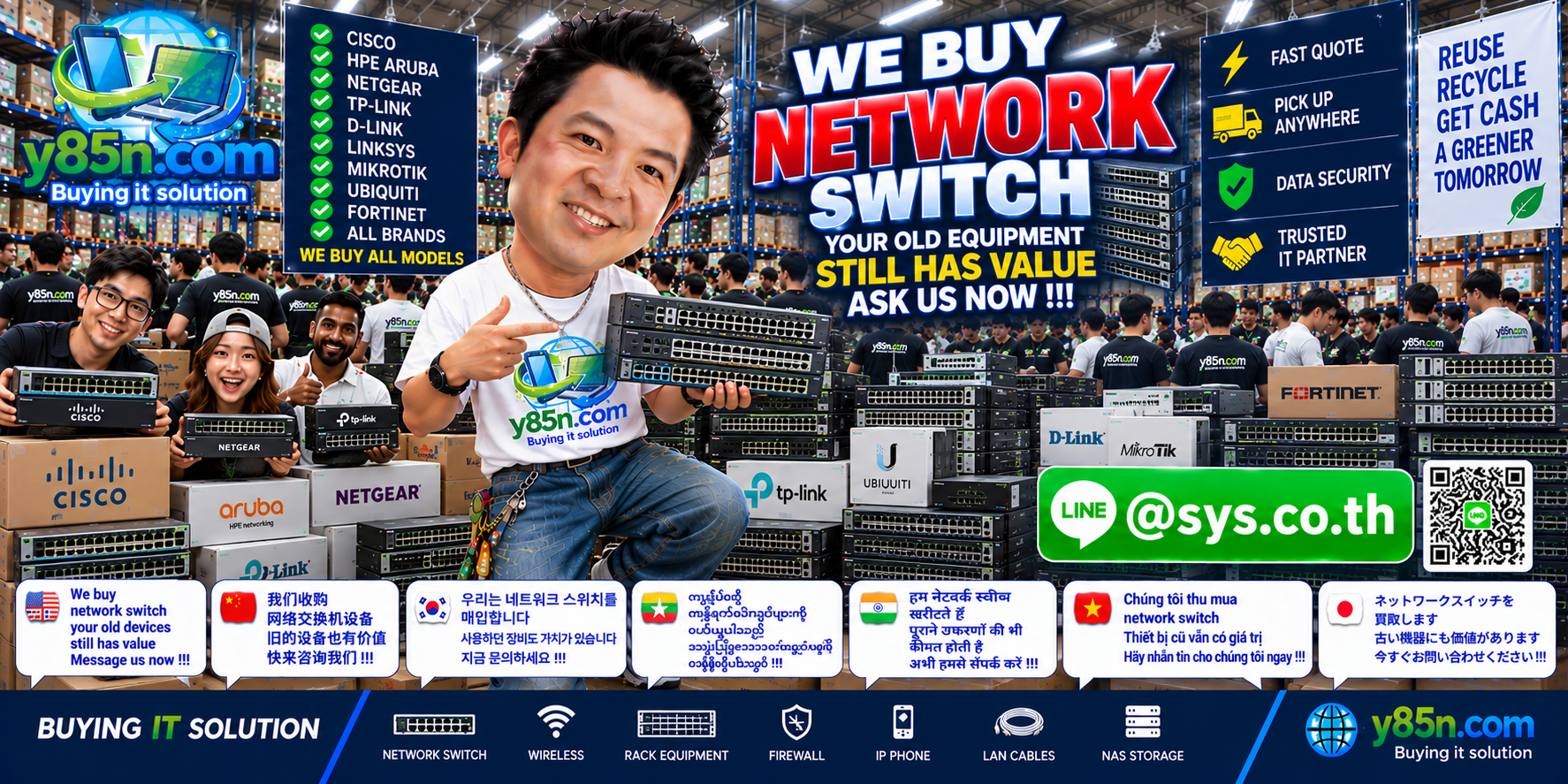 Busy Y85N.com network switch buying warehouse in Thailand