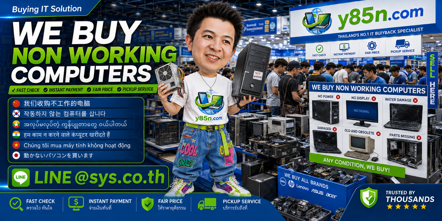 Y85N.com non working computer contact banner with LINE at sys.co.th