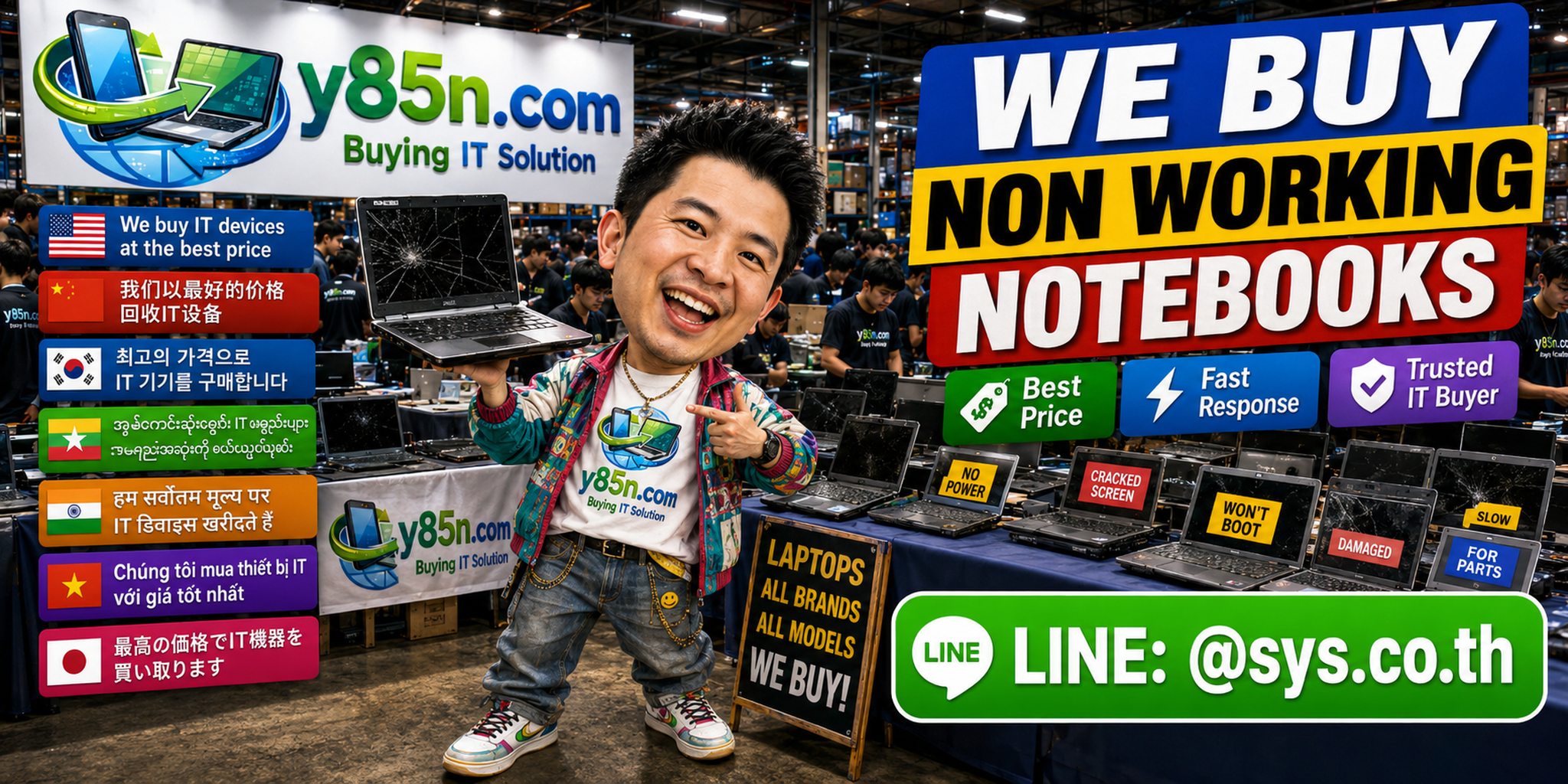 Y85N.com warehouse buying non working notebooks across Thailand