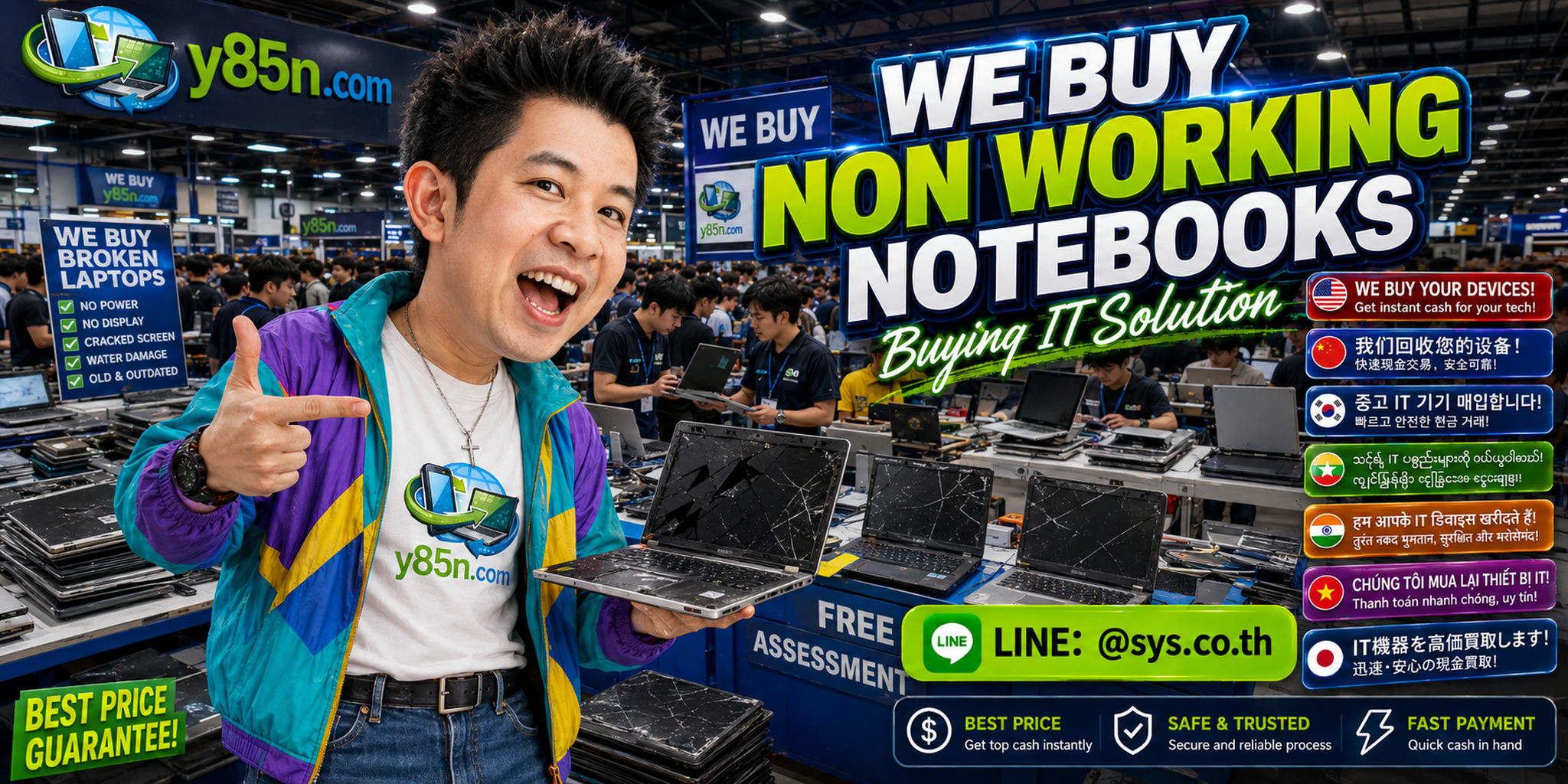 Busy Y85N.com computer warehouse buying non working notebooks in Thailand
