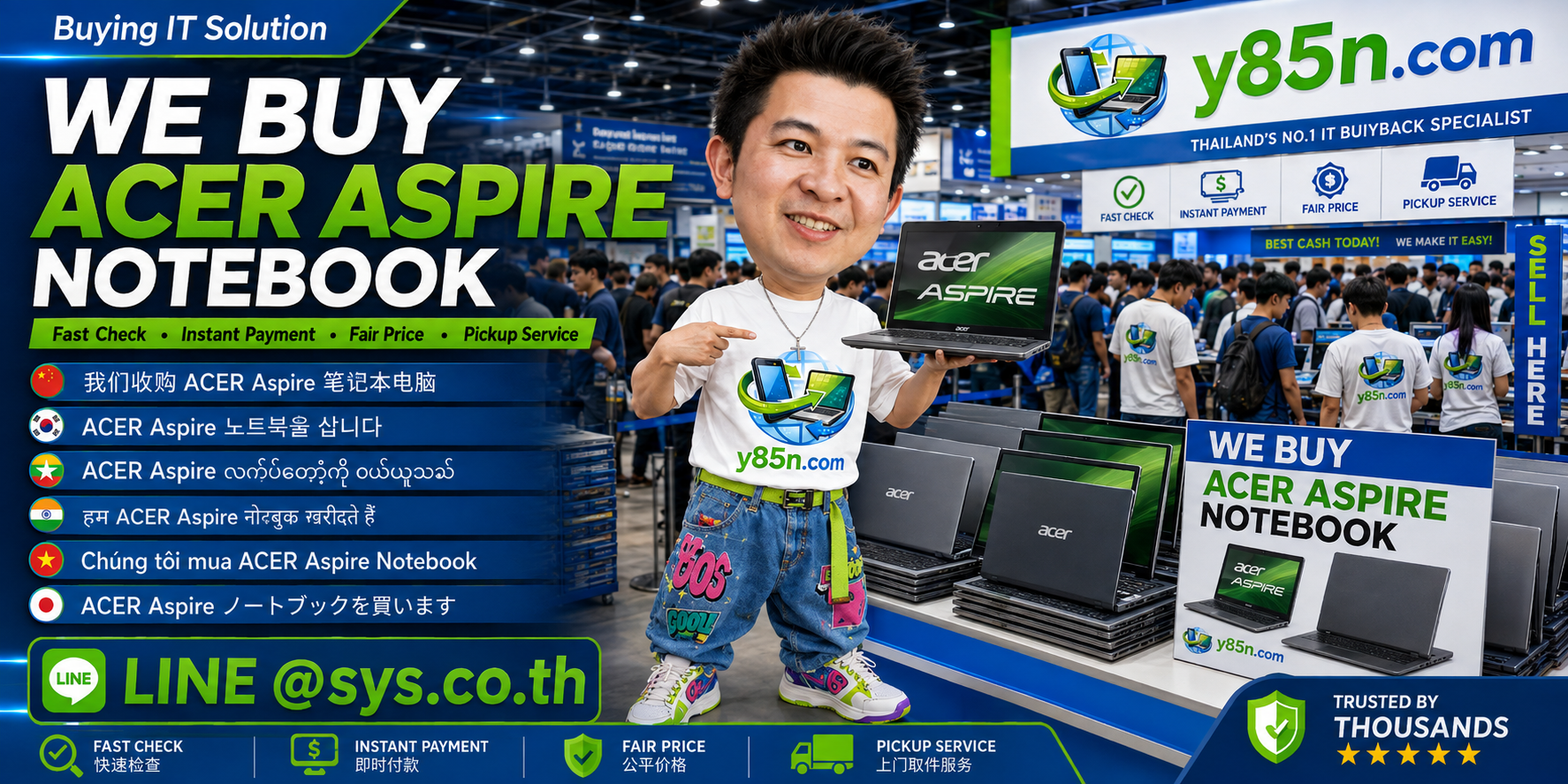 Y85N.com Acer Aspire notebook buying contact banner with LINE at sys.co.th