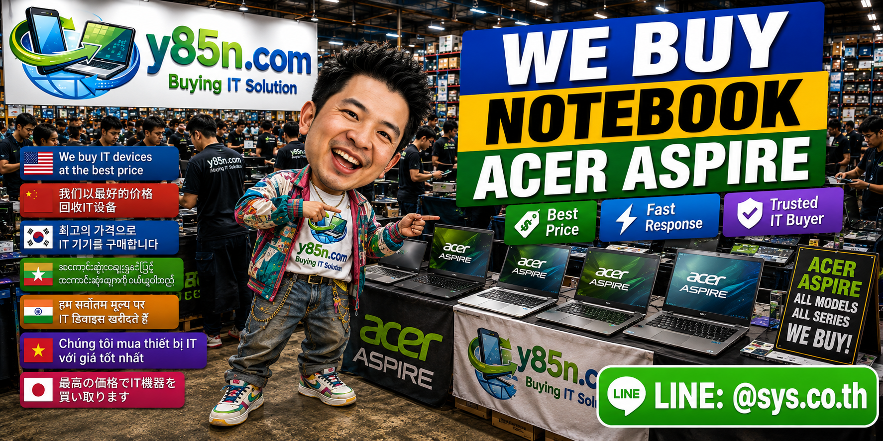 Y85N.com warehouse buying Acer Aspire notebooks in Thailand