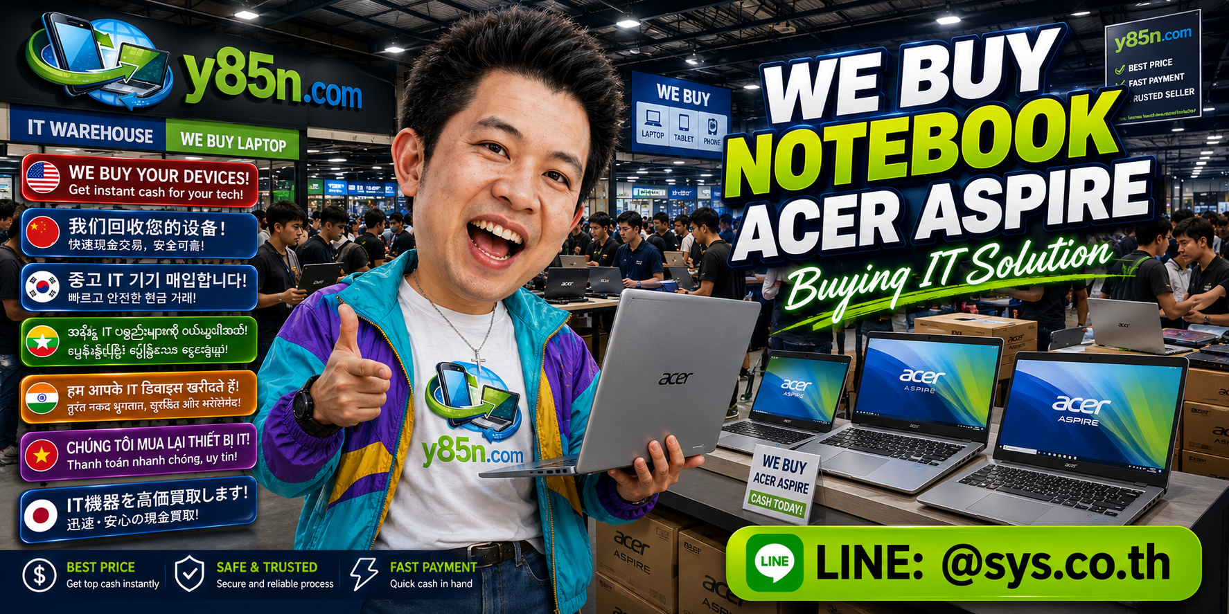 Y85N.com Acer Aspire notebook buying warehouse with customers and inventory