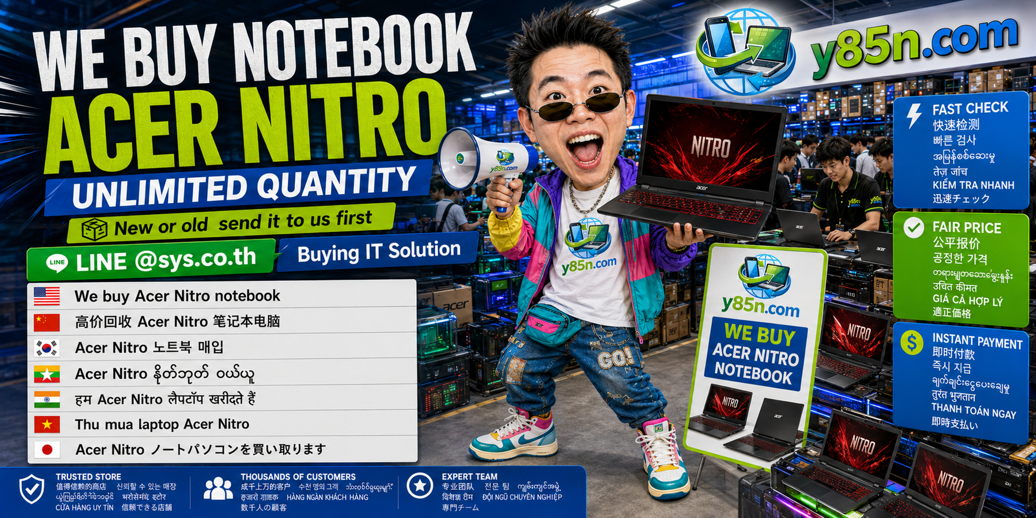 Y85N.com warehouse style Acer Nitro notebook buying service in Thailand