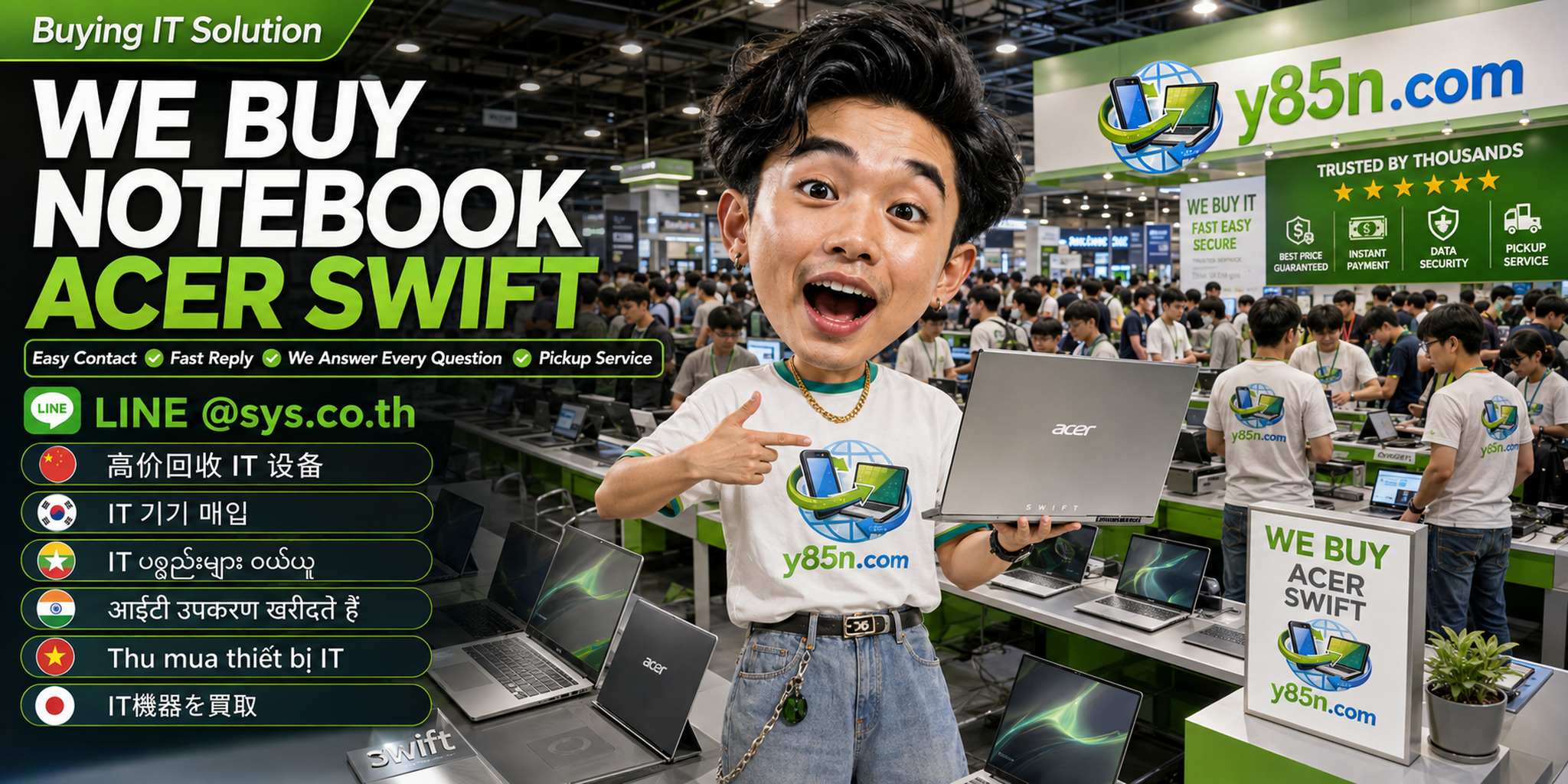 Y85N.com Acer Swift notebook buying contact banner with LINE at sys.co.th