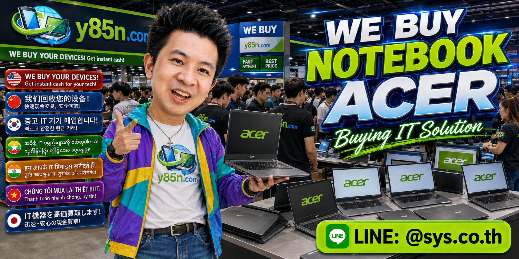 Y85N.com warehouse buying used and bulk Acer notebooks in Thailand