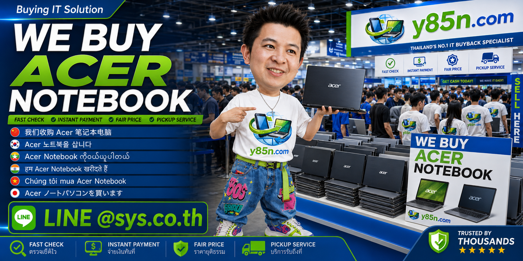 Y85N.com Acer notebook contact banner with LINE sys.co.th