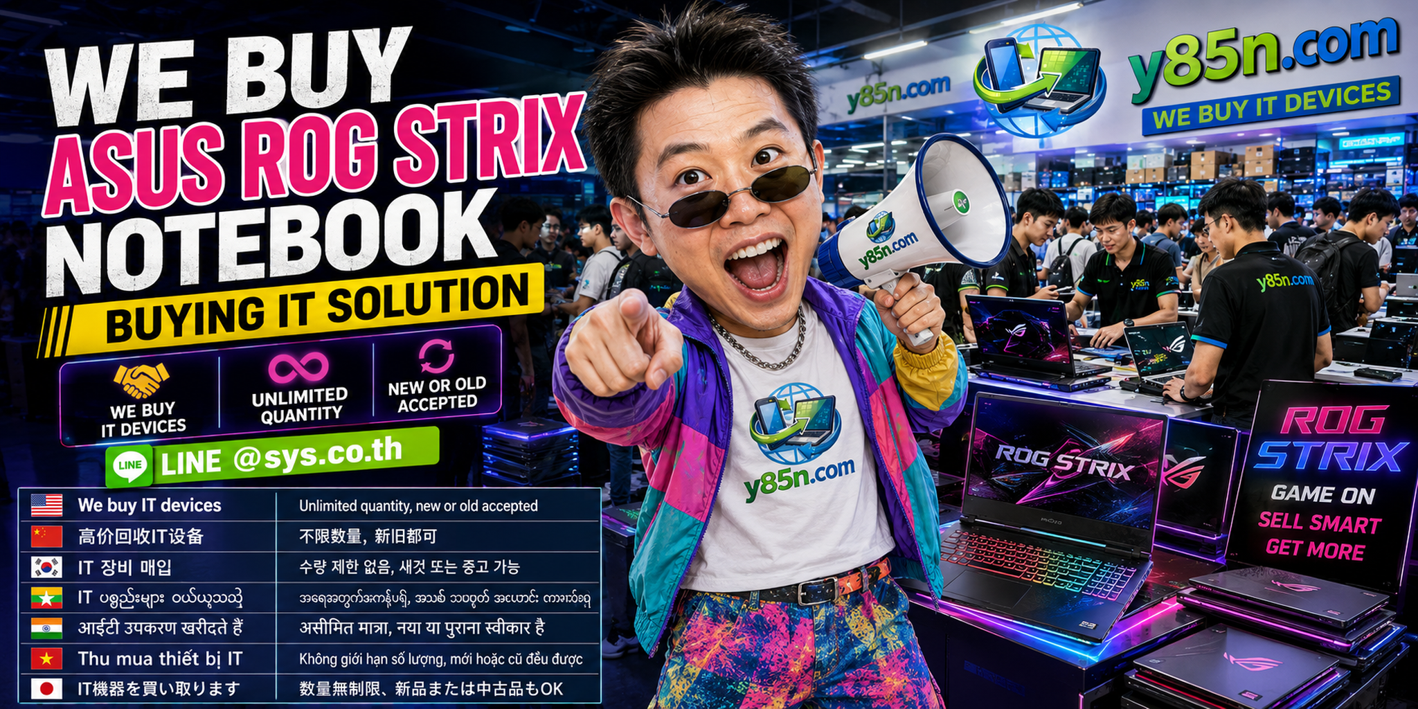 Busy Y85N.com IT warehouse showing an IT equipment buying service in Thailand
