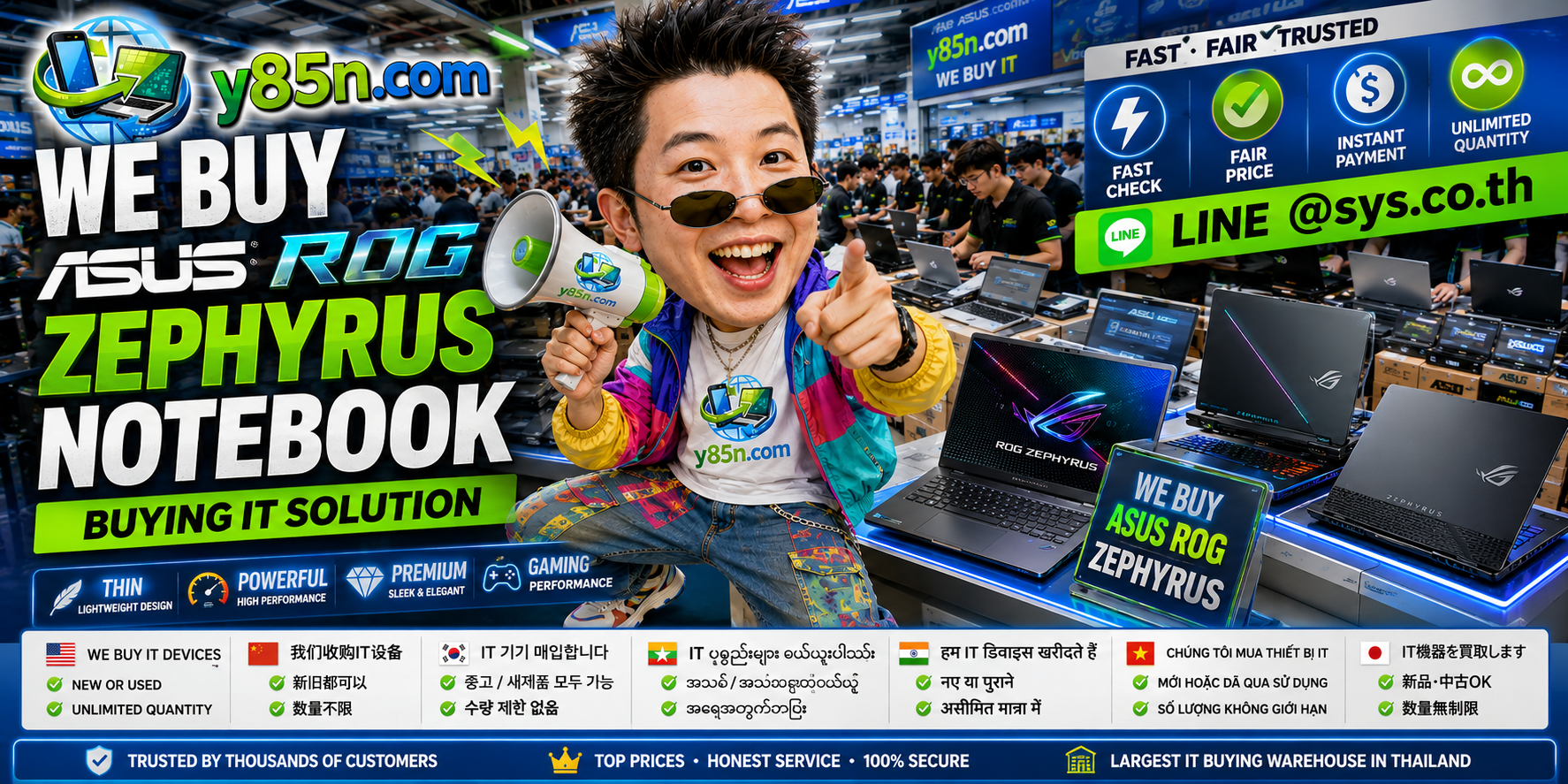 Y85N.com warehouse buying ASUS ROG Zephyrus notebooks from sellers in Thailand