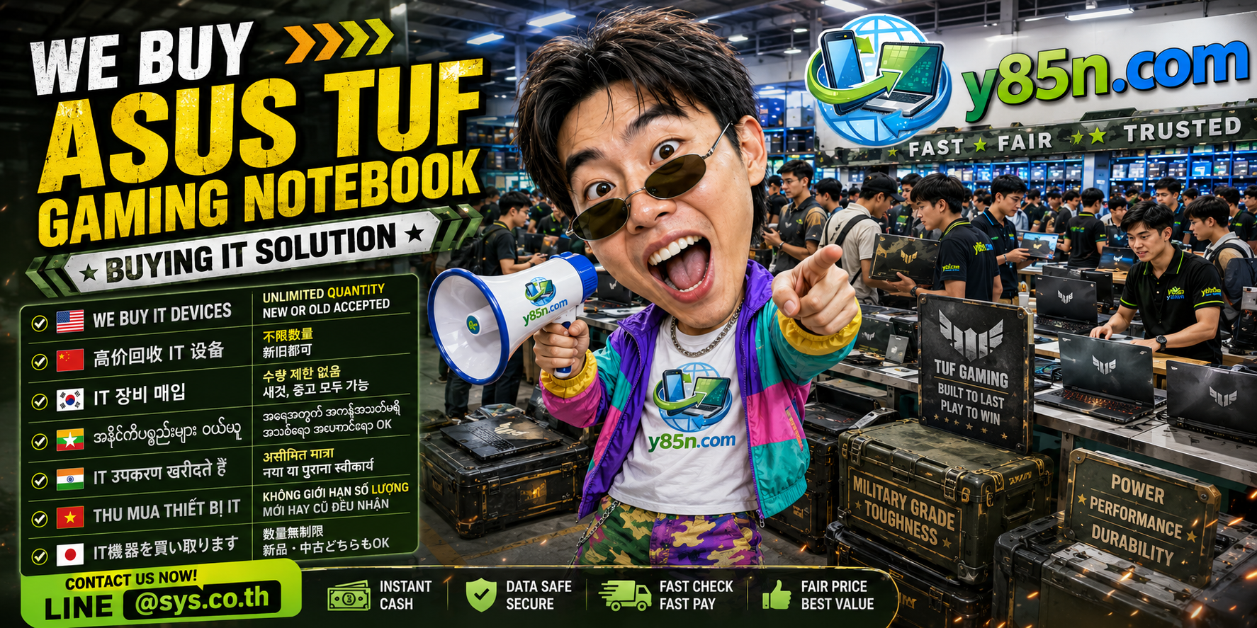 Y85N.com warehouse buying used ASUS TUF Gaming notebooks and gaming laptops