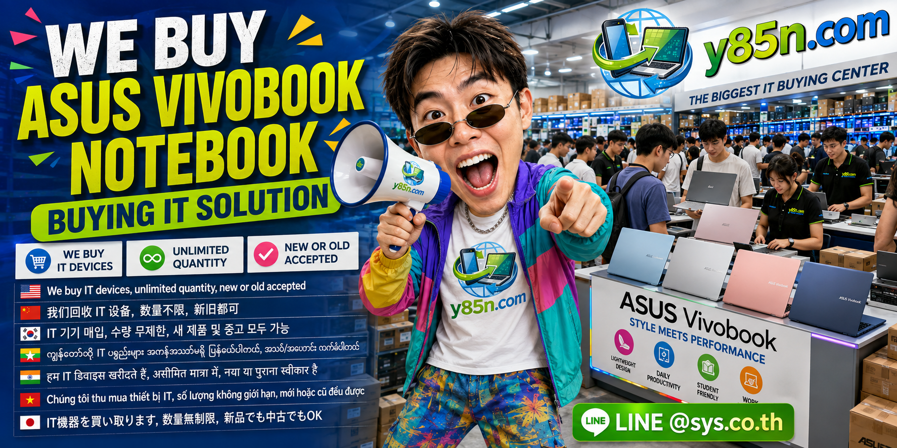 Y85N.com warehouse buying used ASUS Vivobook notebooks in Thailand