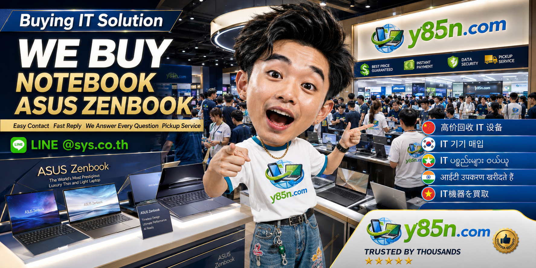 Y85N.com ASUS Zenbook buying contact banner with LINE at sys.co.th