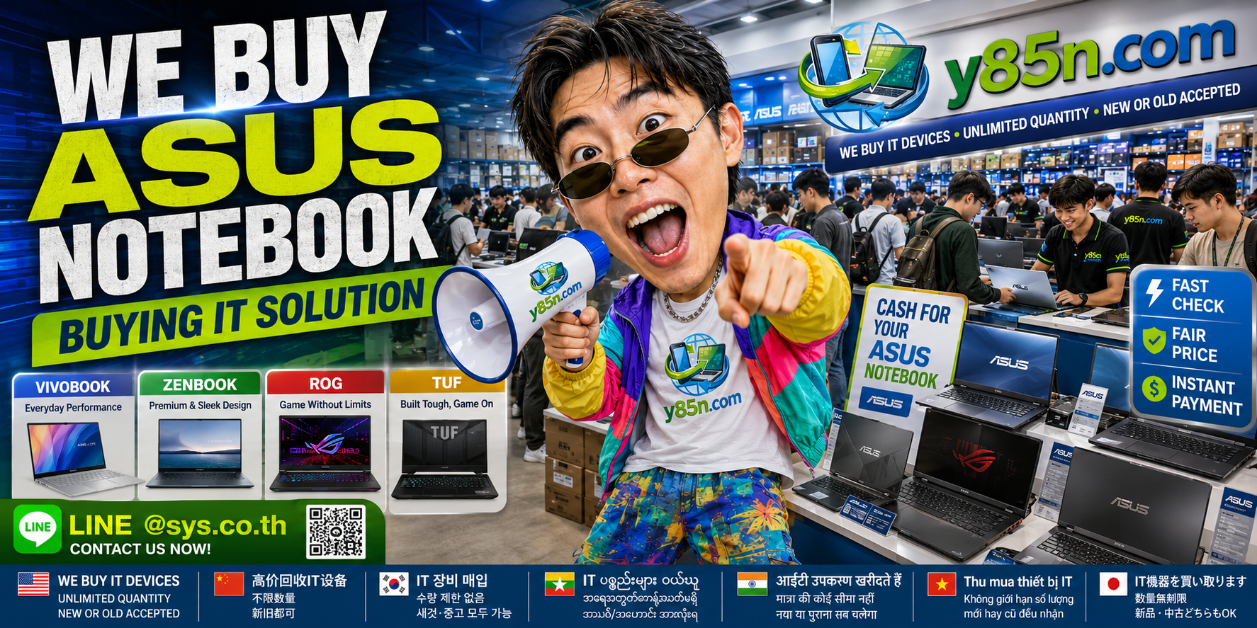Y85N.com warehouse buying used and bulk ASUS notebooks in Thailand